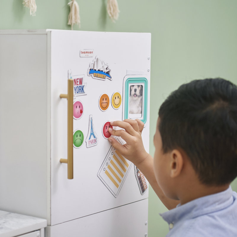 Teamson Kids Little Chef Atlanta Modular Play Kitchen with 17 Accessories and Interactive Toy Appliances, White/Gold