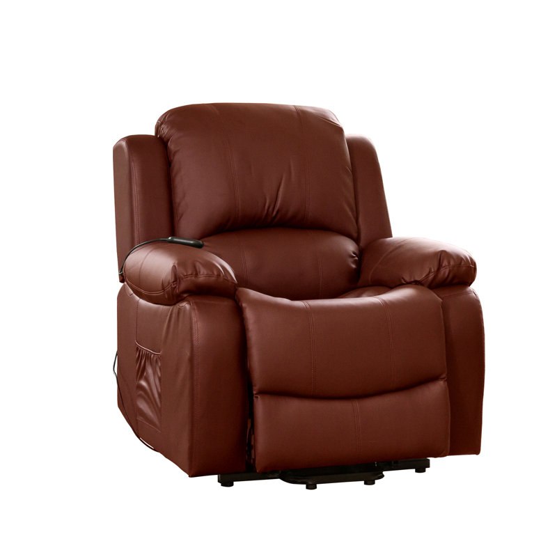 Seine-Maritime 92cm Wide Faux Leather Lift Assist Standard Recliner with Massager, Burgundy