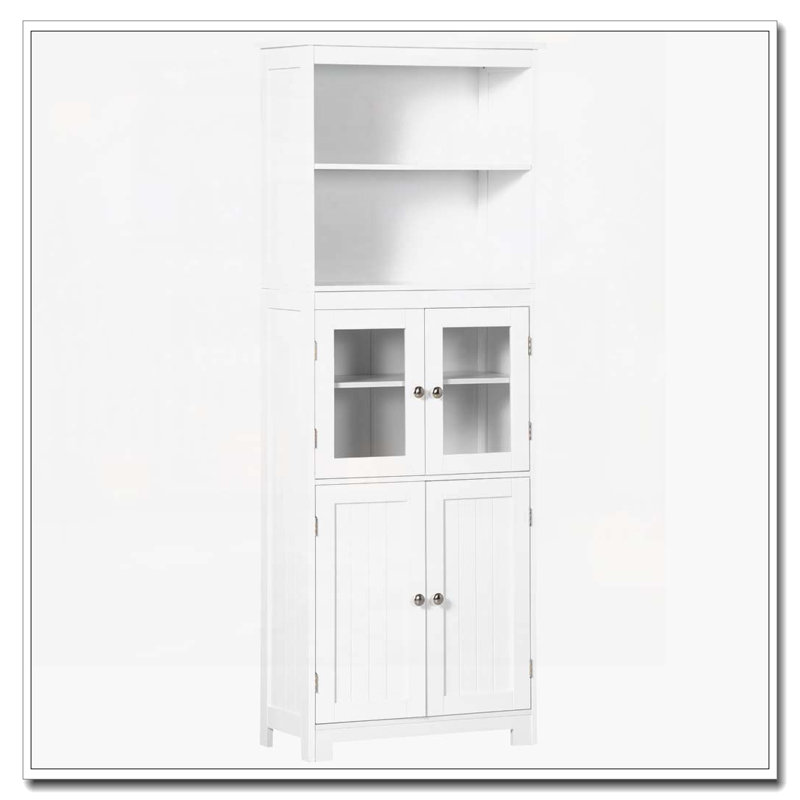 Petit buffet de 63 po avec huche, garde-manger à 4 portes, armoire de rangement autoportante avec tablette réglable pour salle à manger, salon, blanc