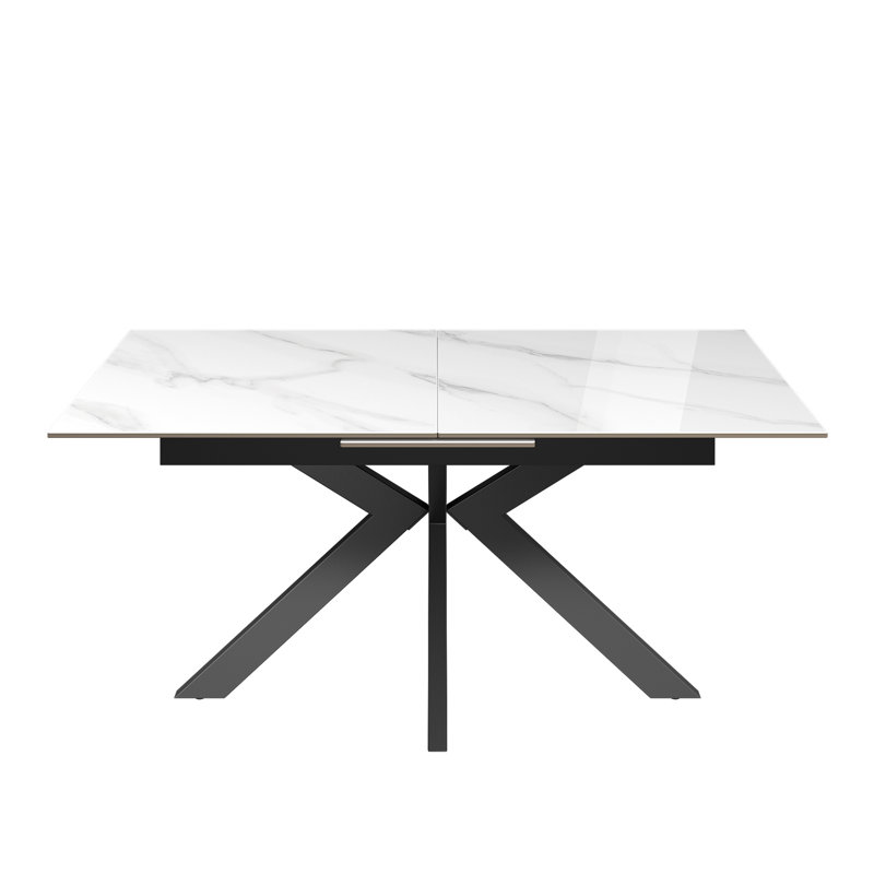 Extendable Metal Base Dining Table, 75cm H x 160cm L x 90cm W, White Gloss