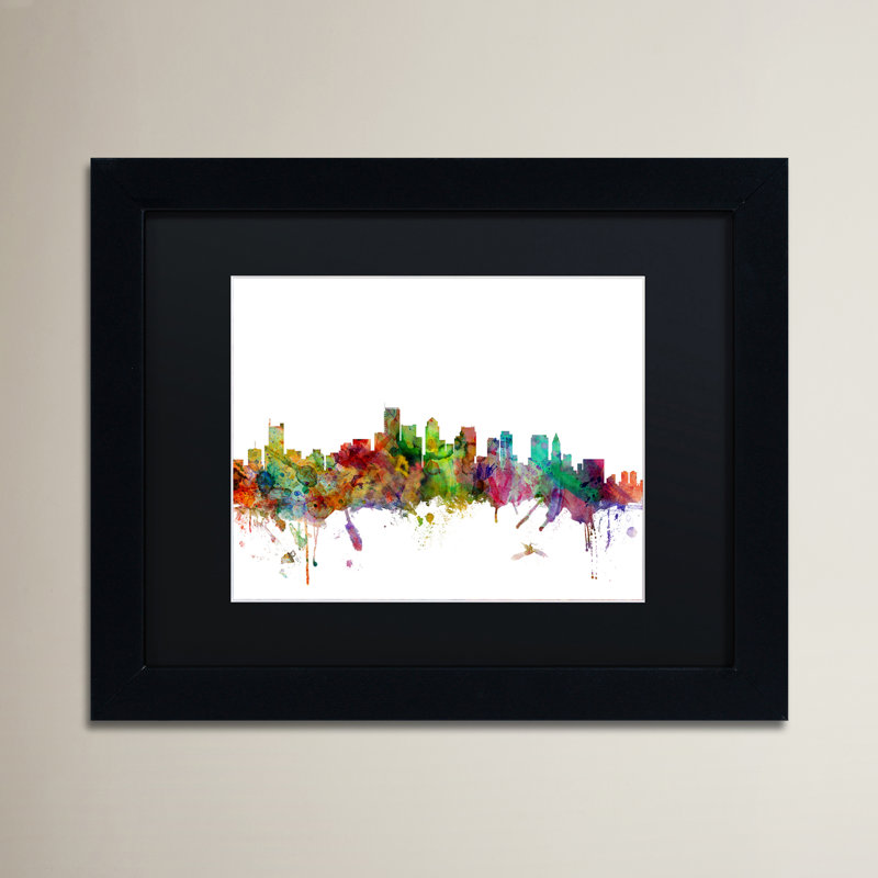 « boston massachusetts horizon », impression encadrée rectangulaire, H 16 po x l 20 po x P 0,5 po, Noir, Cadre noir