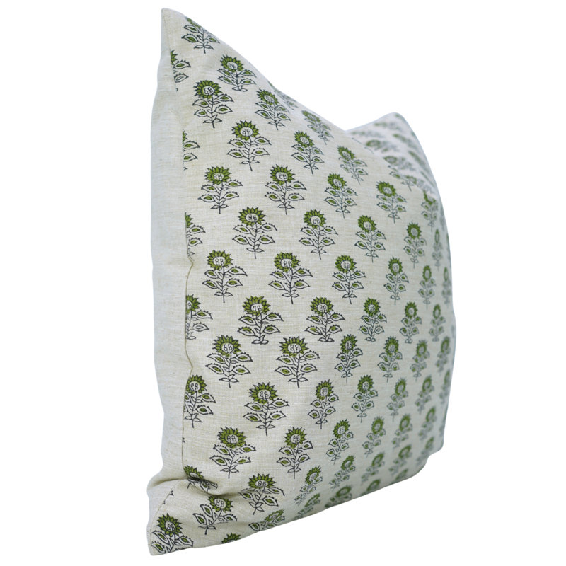 Mélange de lin imprimé à la main, divin Fabruine, Bagru Buti, vert, Rectangulaire H 20 po x l 14 po