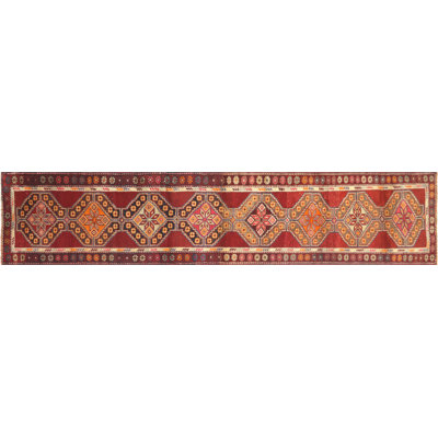One-of-a-Kind Hand-Knotted 1960s 2'7" x 12'9" Runner Wool Area Rug in Red/Yellow
