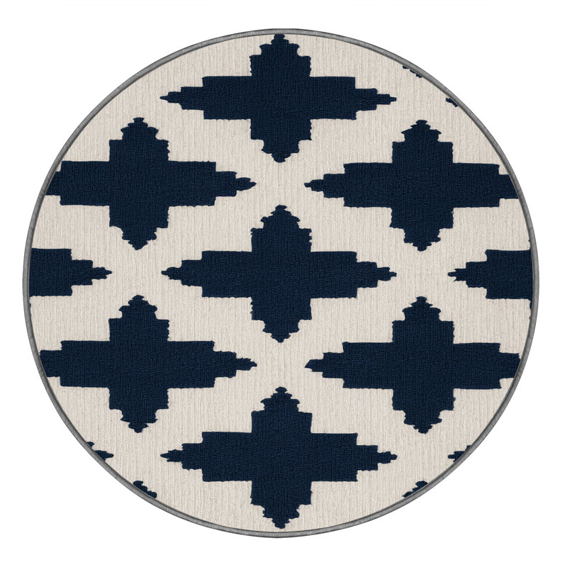 Tapis gris en treillis lavable à la machine, Rond 3 pi
