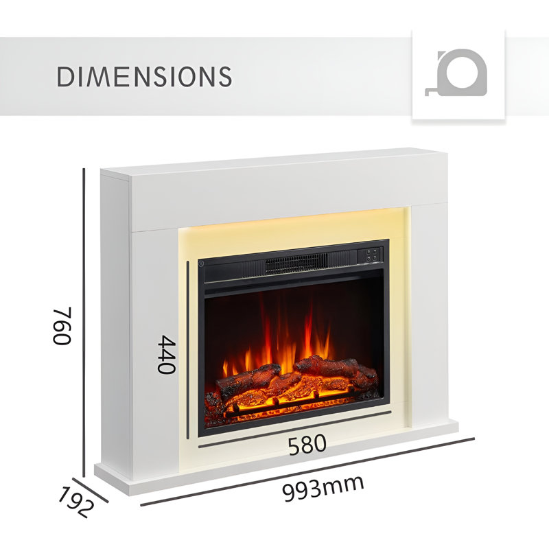 FLAMEKO Acacia Freestanding Electric Fireplace Suite, 2kW Heater, Remote