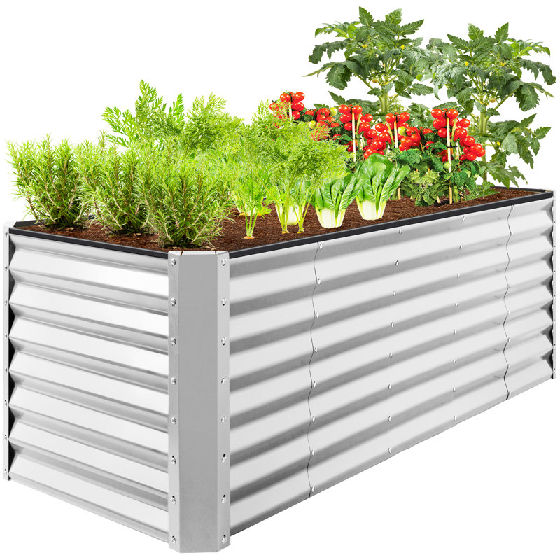  8X2x2ft Raised Metal Outdoor Garden Bed For Flowers Vegetables Herbs - Galvanized, 24" H x 96" W x 24" D, Silver