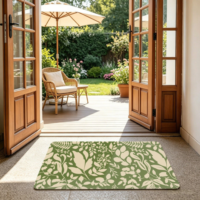 Olive Green Leaf Silhouette Floor Rug 24"x 36" for Front Door