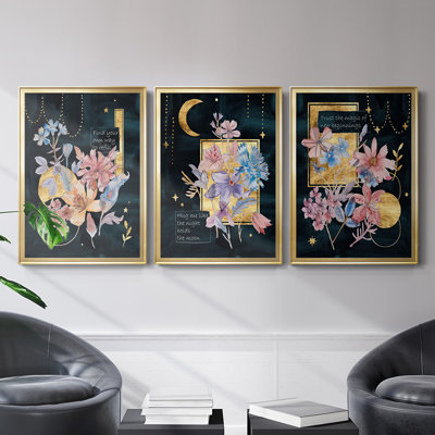 Toile encadrée de qualité supérieure Moonlight Flowers II - prête à être accrochée