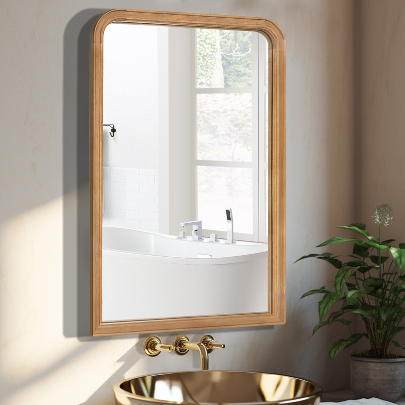 Bathroom/Vanity Wall Mirror with Wood Frame, 30" x 20", Natural Wood