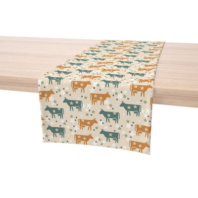 Table Runner, 100% Cotton, 16X108", Cattle With Flowers