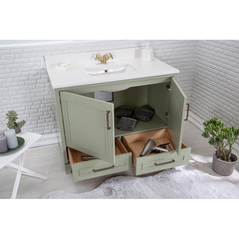 Ensemble de meuble-lavabo simple 141,3 po avec miroir Christionna, Vert