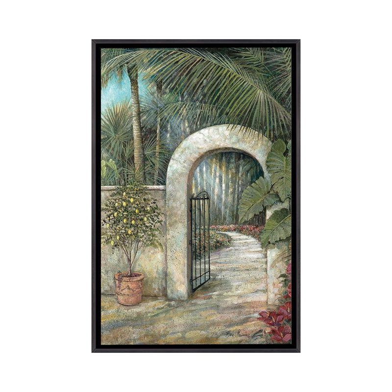 Tranquil Garden II par Ruane Manning - reproduction d'art, H 26 po x l 18 po x P 1,5 po, Toile avec cadre noir patiné