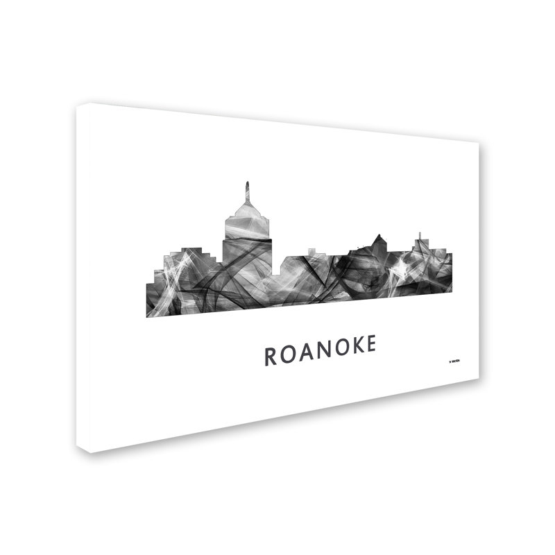 «Roanoke Virginia Skyline WB-BW» par Marlene Watson, impression sur toile tendue, H 16 po x l 24 po x P 2 po