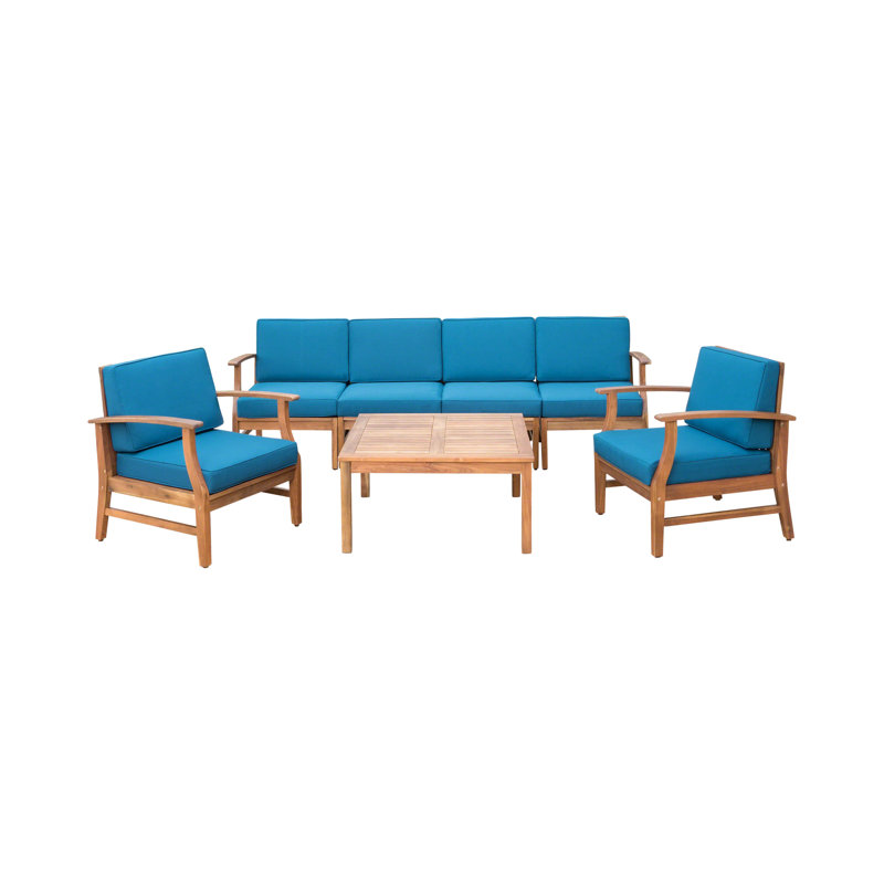 Hulda Acacia 6 - Person Patio Conversation Set with Cushions, Blue