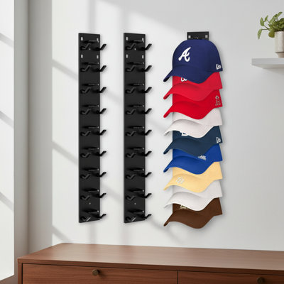 2-Pack Adhesive Hat Organizer, Wall-Mounted Hat Rack 18 Baseball Caps