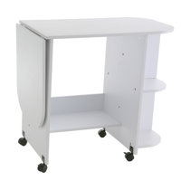 Folding Sewing Craft CartSewing Cabinet Miscellaneous Sewing Kit Art Desk  with Storage Shelves and Lockable Casters Sewing Table