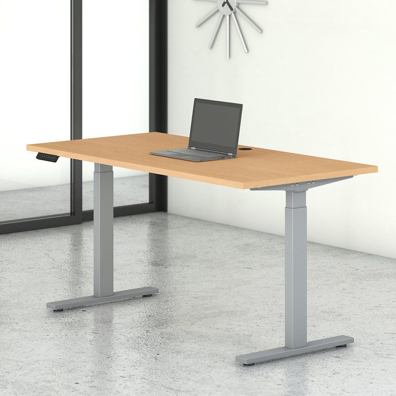 Adjustable Metal Base Standing Desk, 47.68" H x 59.45" W x 29.37" D, Natural Maple/Silver
