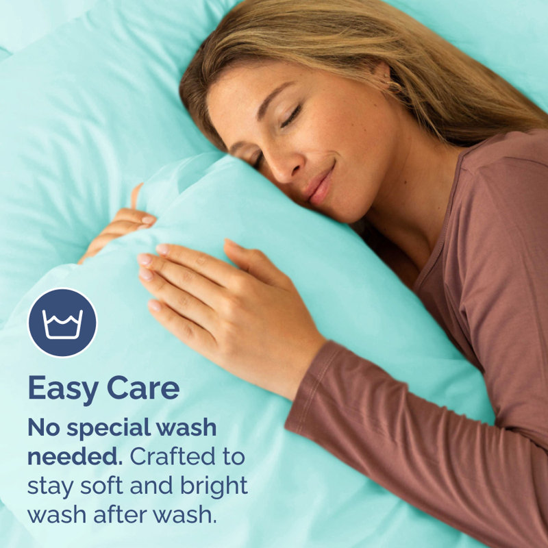 Microfiber Pillowcase Set of 2, Soft Double Brushed Pillow Covers, Breathable & Easy Care, Spa Blue, Queen