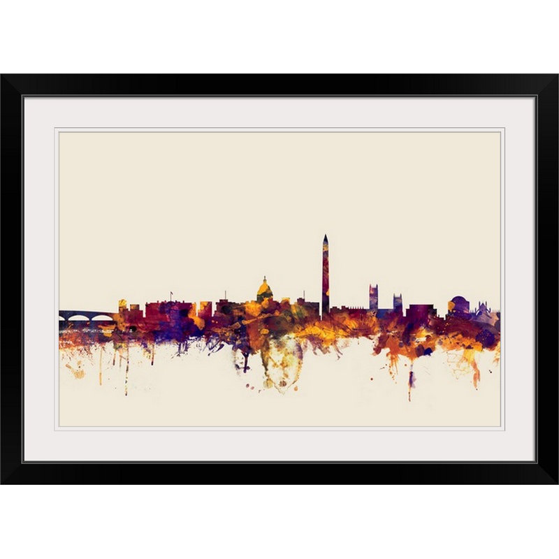«Washington DC Skyline» par Francy, impression, Cadre noir, H 28 po x l 38 po x P 1 po
