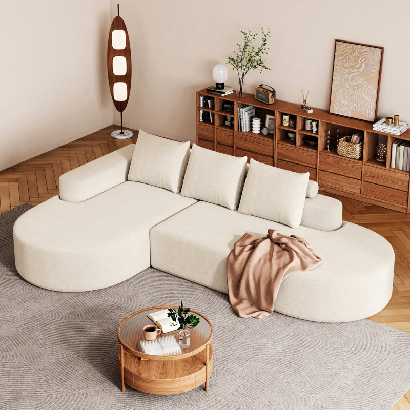 Chenille beige moderne, canapé modulaire, 3 coussins, matériau à haute résilience, sans assemblage, chenille modulaire confortable avec bords arrondis et respirants, conception d'oreiller, idéale pour le salon