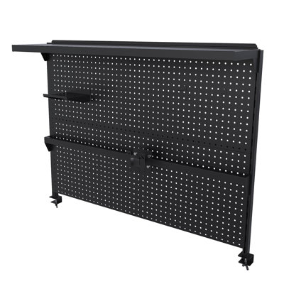 Clamp-On Desk Pegboard With Single Monitor Stand, 43X35 Inch Steel Peg Board Organizer With Hooks & Movable Panel For Gaming & Office, Black