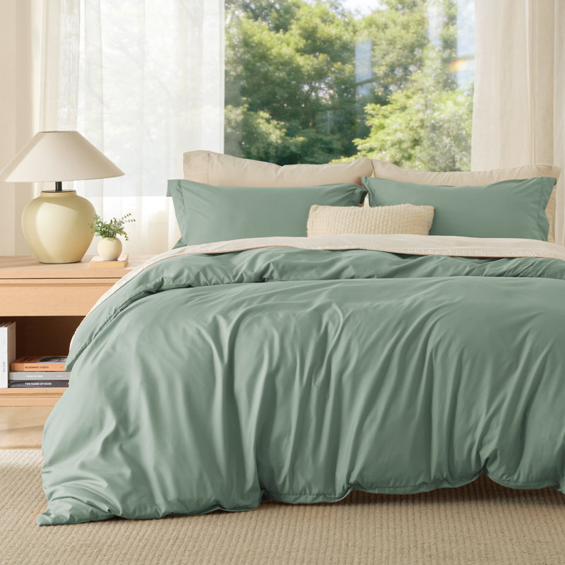 Ensemble de housse de couette vert sauge pour grand lit - Doux brossé pour enfants et adultes (ensemble de 3), Vert sauge