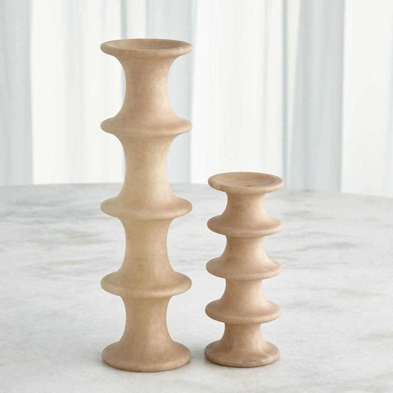 Ridge Alabaster Candlestick-Lg, 12.5" H x 3.5" W x 3.5" D, Brown