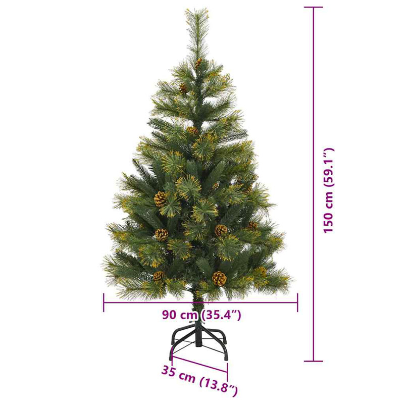 Artificial Hinged Christmas Tree with Cones, Silver, 4.92' H