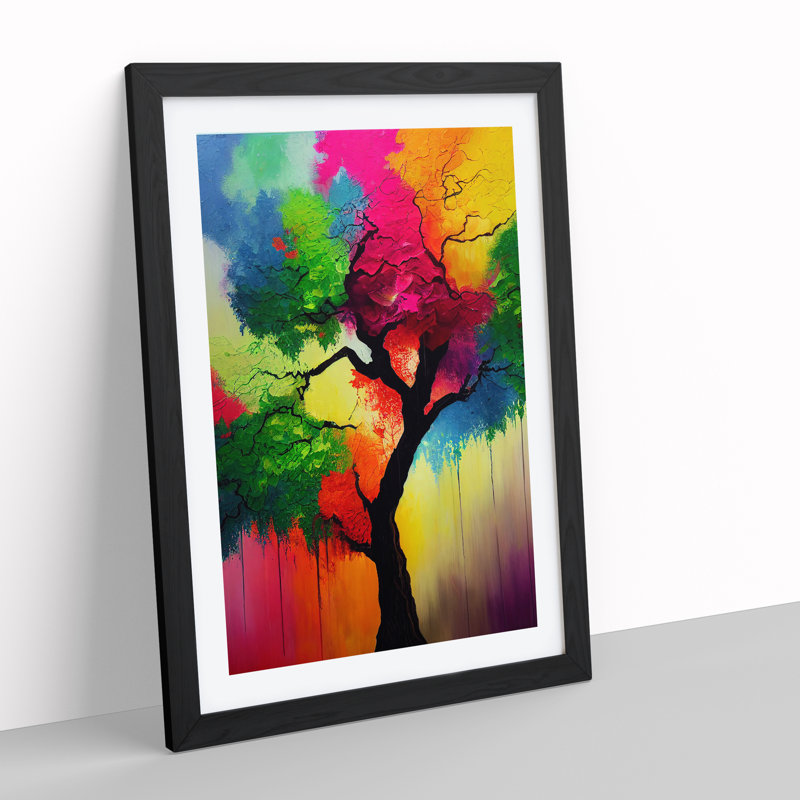 Colourful Abstract Tree No.3 - Wall Art, Black Framed, 66cm H x 48cm W x 2cm D, White