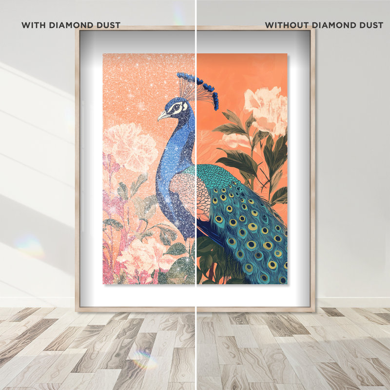 Peacock Garden Dance Canvas Animals Print by Oliver Gal, 37.5"H x 31.5"W, Natural Oak Frame