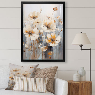 «White Buttercups On Beige Simplicity III», reproduction sur toile
