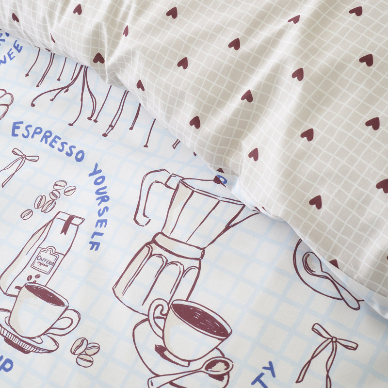 Coffee Club Cotton Blend Geometric Duvet Cover Set, Single Bed (140 x200 cm)