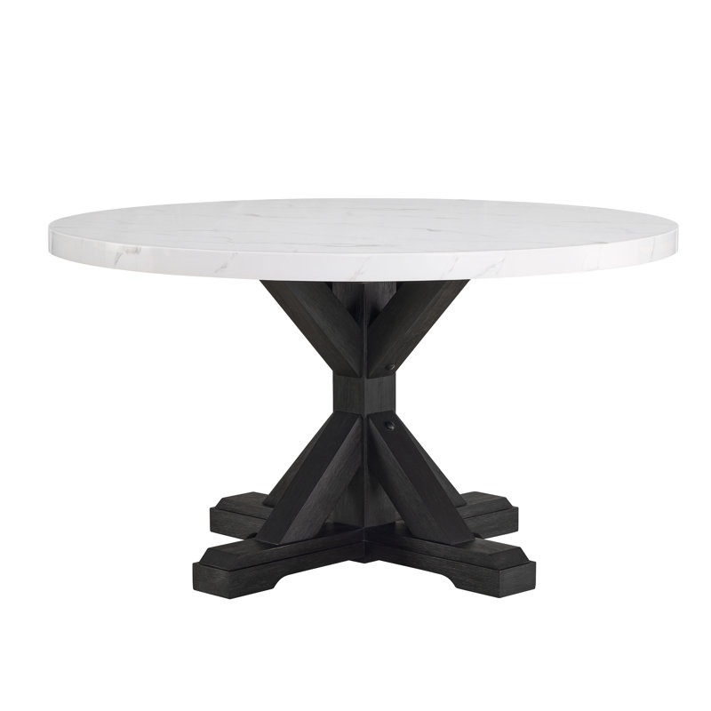 Table de salle à manger ronde Yanis Modern Elegance de 54 po, base en bois d'acacia massif