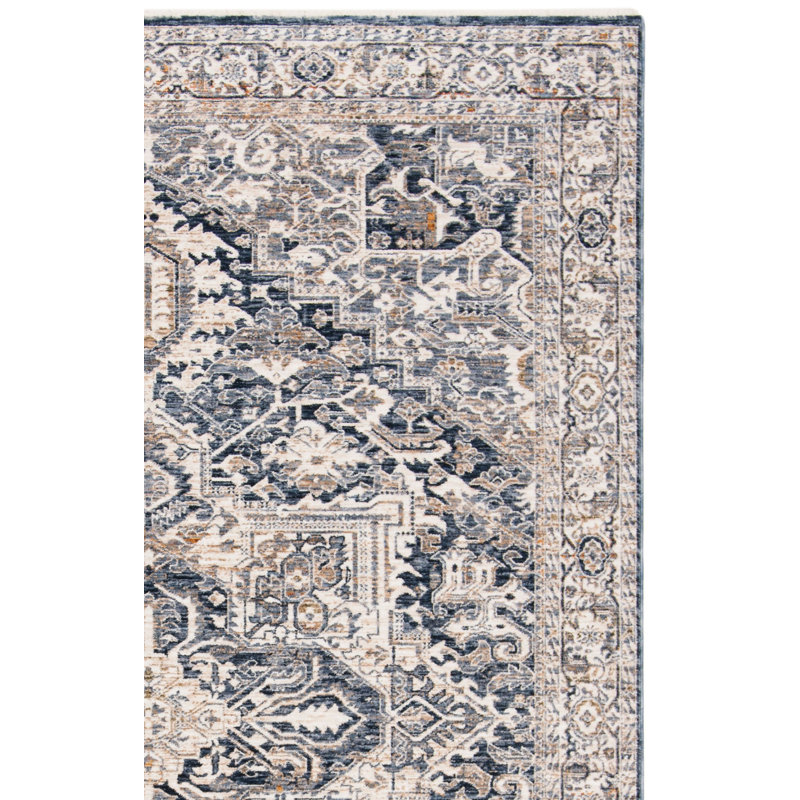 Tapis bleu marine en polyester tissé à la machine Ralph Lauren Emeril, Rectangle 6 pi x 9 pi