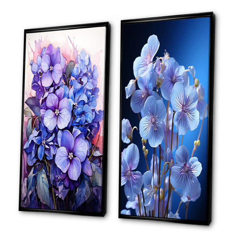 Ensemble de 2 reproductions d'art sur toile Violets, Cadre flottant noir, H 40 po x l 41 po