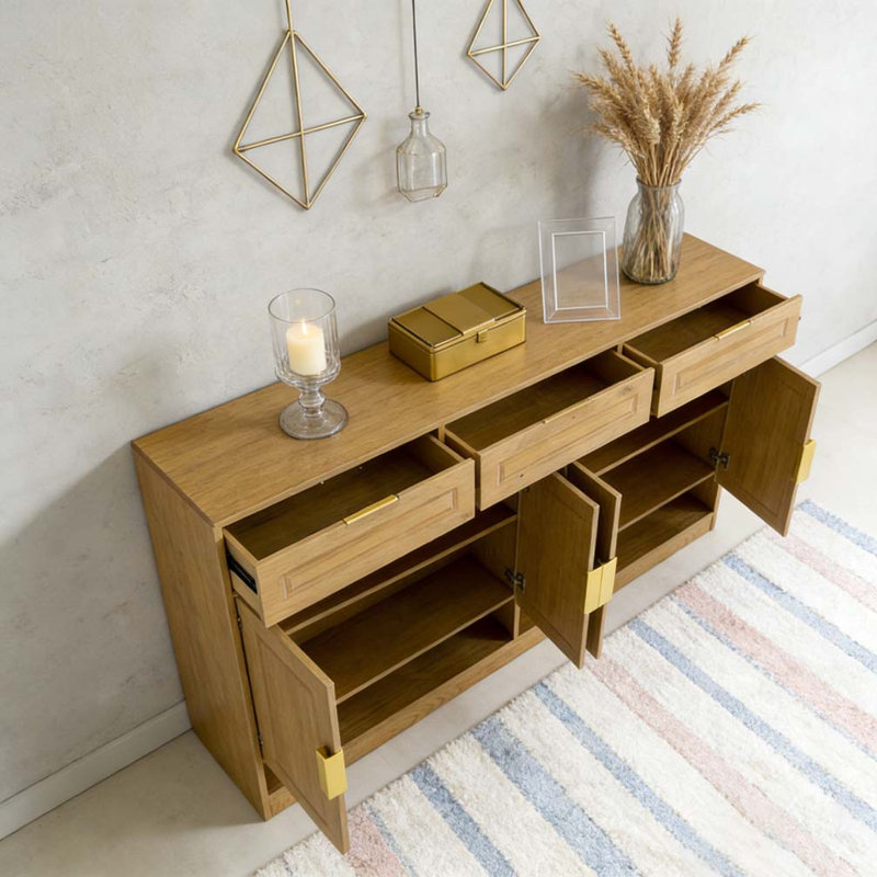59.1" Multi-Functional Storage Buffet with Adjustable Shelf and Open Storage, Natural