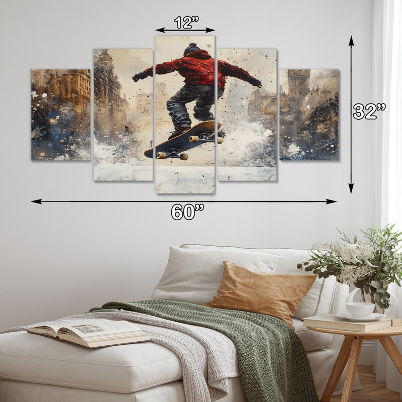 Black Skateboard Street Accents With Red - ensemble d'art mural de planche à roulettes