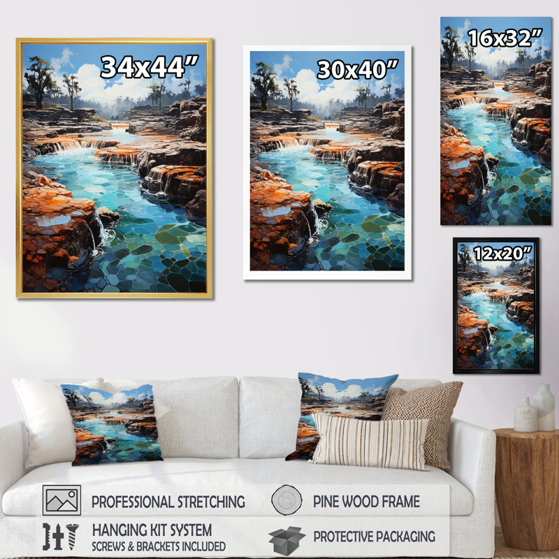Shinde Geyser Erupting Azure Patchwork I, H 40 po x l 30 po x P 1,5 po, Cadre flottant blanc
