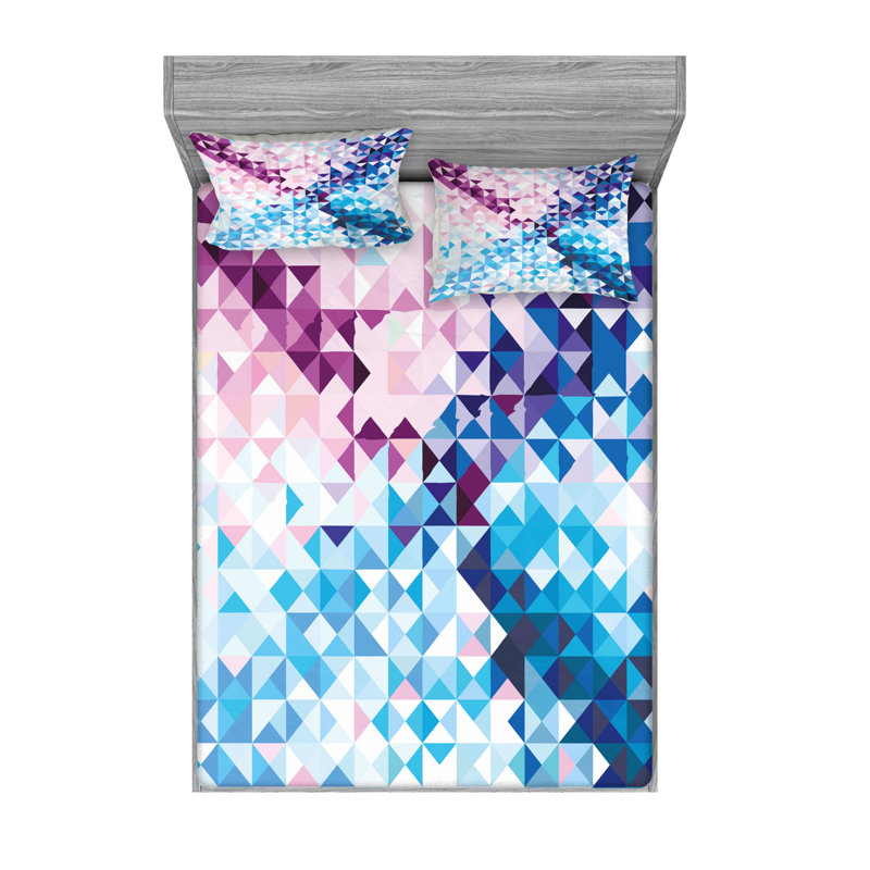 Microfiber Geometric Sheet Set, Queen Sheet Set with Fitted Sheet