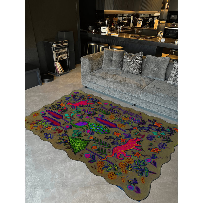 Tapis décoratif multicolore à motif d'arbres et d'animaux multicolores Shape Collection