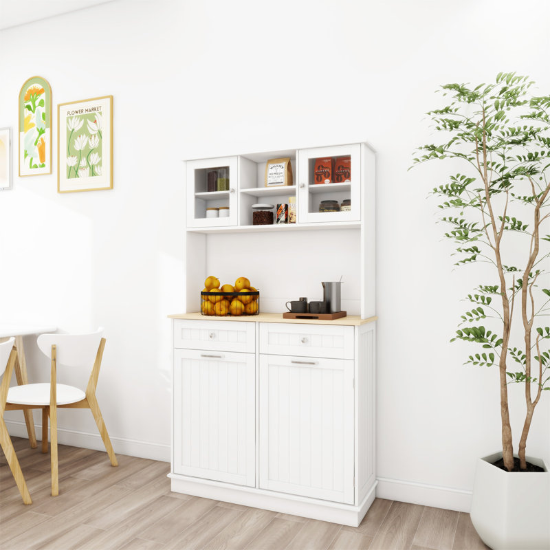 67.7" Tall Kitchen Trash Can Storage Cabinet With 3 Adjustable Shelves