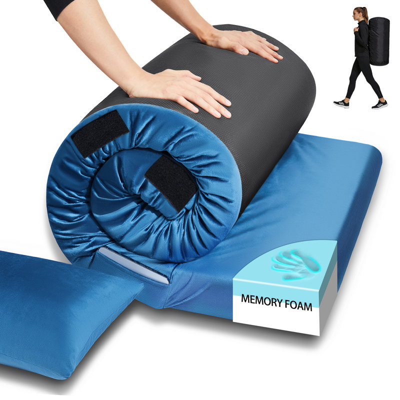 Matelas d'extérieur pour lit de bébé en mousse viscoélastique bleu, Bleu, 3" H x 70.8" W x 23.6" D