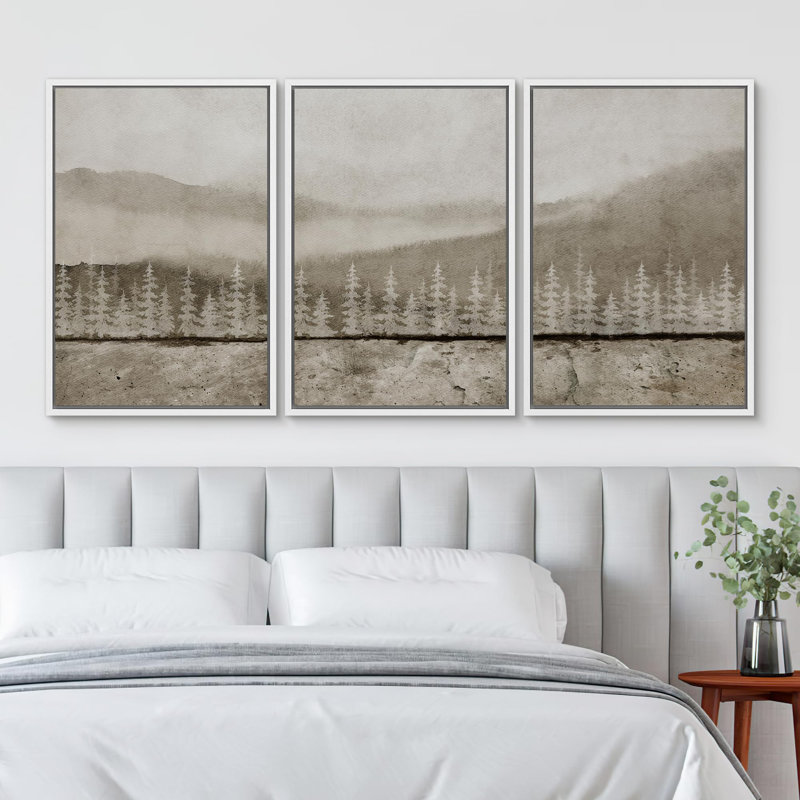 «Whispers Of The Wilderness Mountain Mist Andest Abstract Modern Bohemian Decor Living Room» 3 - Pièces sur, Blanc
