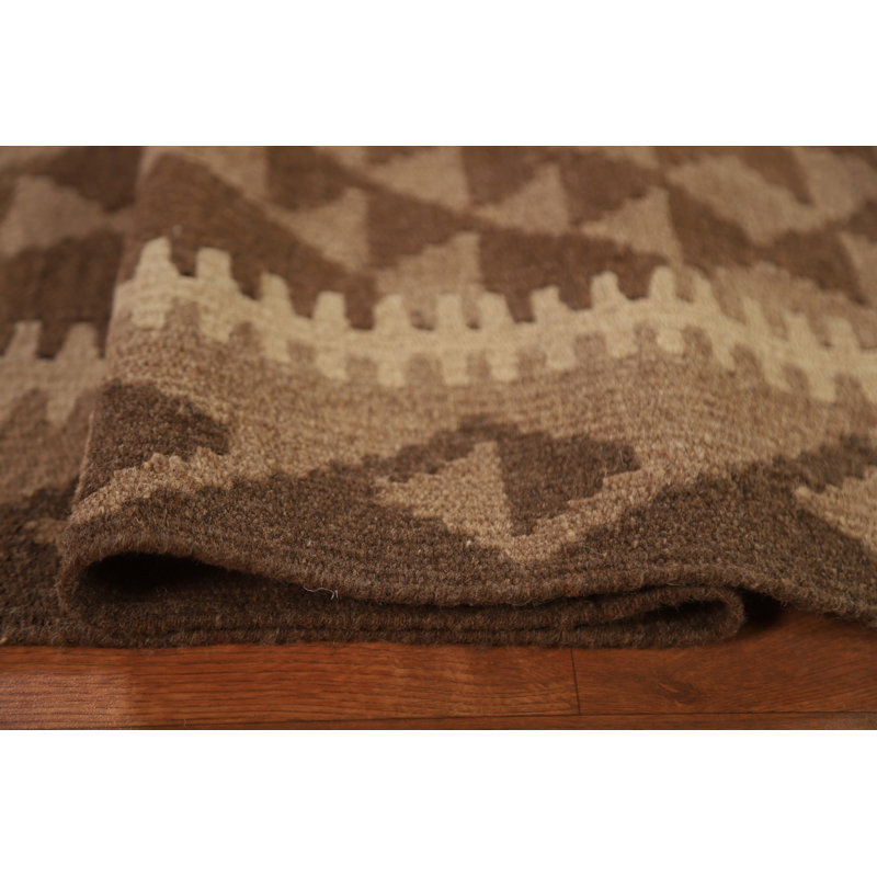 All-Over Brown Kilim Geometric Area Rug 7x10