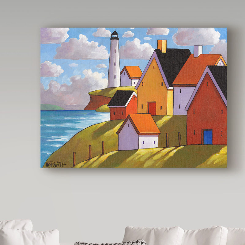 «Lighthouse Cottage Hillside View», reproduction de peinture acrylique sur toile tendue, H 14 po x l 19 po x P 2 po