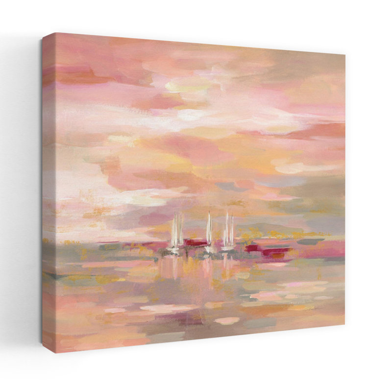 Art côtier cramoisi avec des nuages abstraits, H 24 po x l 24 po