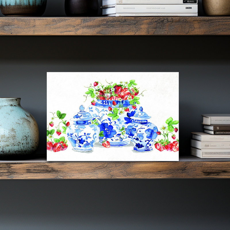 Ginger Jars And Strawberries, H 12 po x l 18 po
