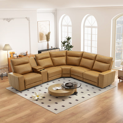 Modern 8-Piece Faux Leather Power Reclining Sectional Sofa With 3 Recline Seat & Cup Holders & Console & USB