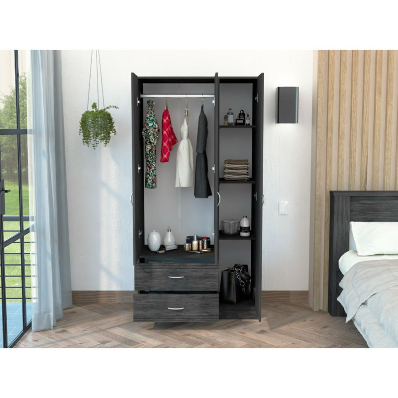  Commode combinée 71 po à deux tiroirs en bois gris et blanc