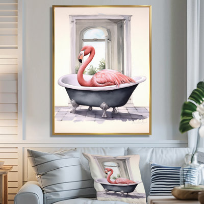 Flamant rose dans la baignoire - flamant rose, art mural, salon